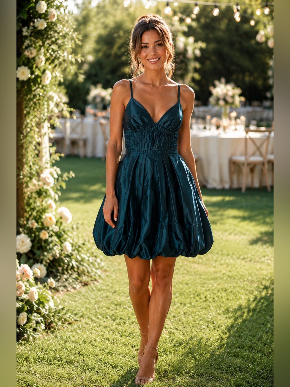 BCBG Paris Teal Balloon Hem Cocktail Dress Size 6 - Picture 1 of 10